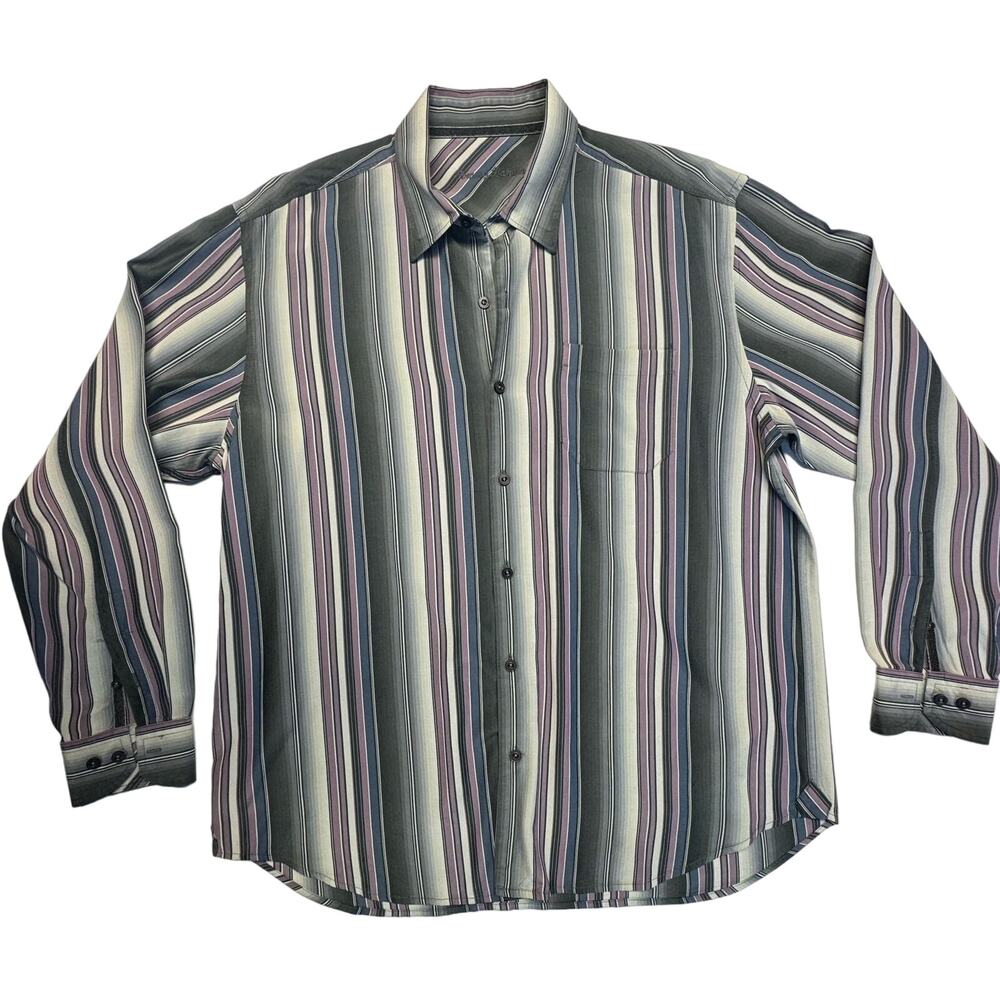 Tommy Bahama Silk Tencel Button Down Casual Dress Shirt Mauve Gray Stripe Men XL